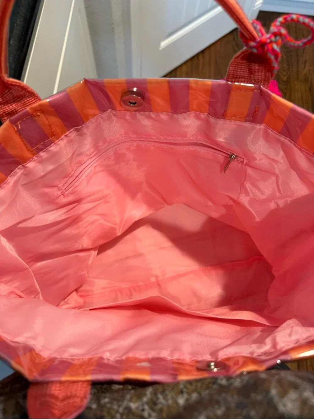 Striped Pink & Orange Tote Satchel with Colorful Tassel